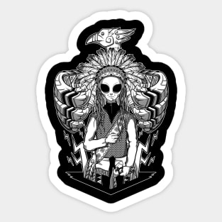 The alien Sitting Bull - Black version Sticker